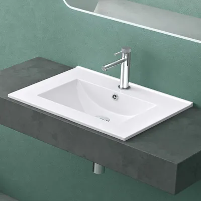 Produktbild von Mai & Mai Waschbecken Einbauwaschbecken Waschtisch Weiß glänzend aus Keramik 61x47x18cm inkl. Nano-Beschichtung Rechteckig Brüssel912