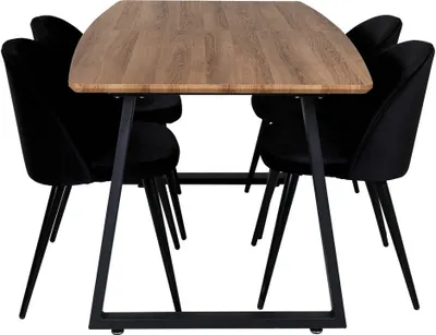 Image de IncaNABL ensemble table, table extensible longueur cm160 / 200 El boisReproduction et 4 Velvet chaises Velours noir.