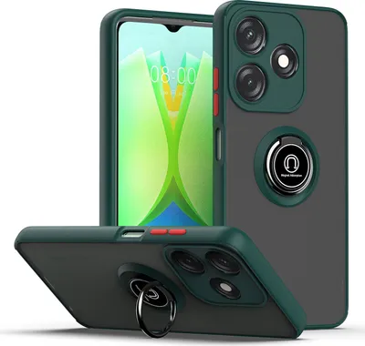 Obrázek produktu pro Pouzdro pro Tecno Spark 10C matné průsvitné TPU pouzdro s prstencovým držákem a stojánkem tmavě zelená