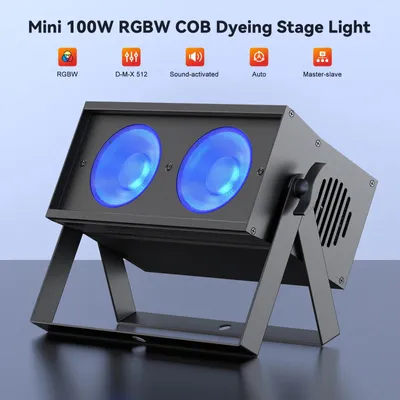 Immagine prodotto di Set di 4 fari LED PAR - 100 W - 2 LED COB - RGBW - DMX - Spina EU - Illuminazione per palcoscenico