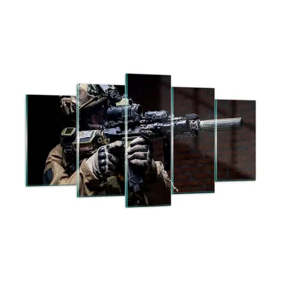 Produktbild von Bilder auf glas - Soldat Gewehr - 160x85cm - Glasbilder - Wandbilder - Bilder - Kunstdruck - zum Aufhängen bereit - Wanddekoration aus Glas - Glas Bilder - Wandbild auf Glas - 5 Teile - GEA160x85-3785