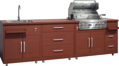 Immagine prodotto di Cucina da esterno in acciaio a 3 pezzi con barbecue in mattoni - Oviala Memphis