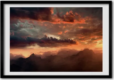 Produktbild von Bild - Bilder - Bilderrahmen - 70 cm x 50 cm - MDF-Rahmen, Wandkunst Sunset berg