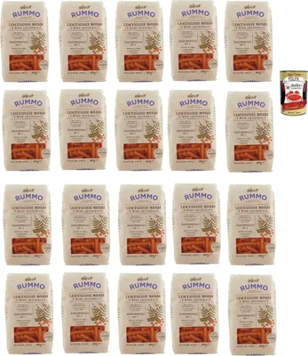 Produktbild von Rummo Lenticchie Rosse e Riso Integrale Maccheroncelli N° 7, Rote Linsen und reis pasta, Gluten frei, gluten free 20x 300g + Italian Gourmet polpa 400g