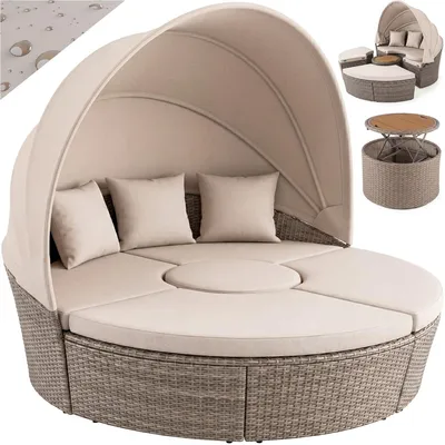 Immagine prodotto di Casaria Isola Prendisole Ø185cm Salottino Polyrattan Imbottiture Sedute 3 Cuscini Tavolo Telescopico