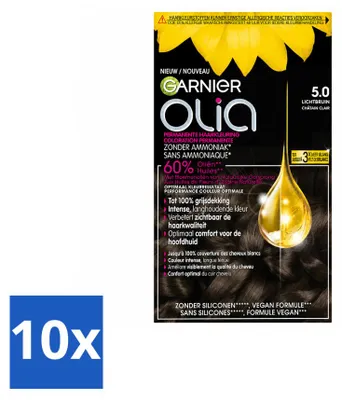 Obrázok produktu pre 10 ks farby na vlasy Garnier Olia 5, trvalá farba, svetlohnedá, bez amoniaku, výhodný balík - 10 kusov