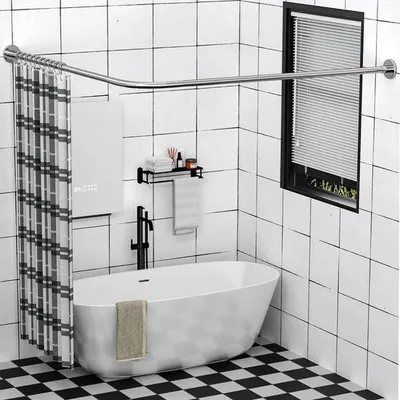 Immagine prodotto di Ibenzoa® Barra angolare regolabile a forma di L, in acciaio inossidabile 304, senza necessità di foratura, larghezza 24–69 cm, altezza 71–85 cm, per tenda da doccia