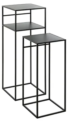 Beistelltisch-Set 2er, schwarz, Metall, 26/30 x 63/85 cm