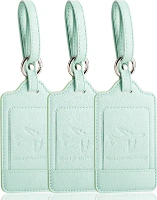 Image de lot de 3 étiquettes de valise en cuirPolyuréthaneAqua Vert Voyage en avion Protection de la vie privée