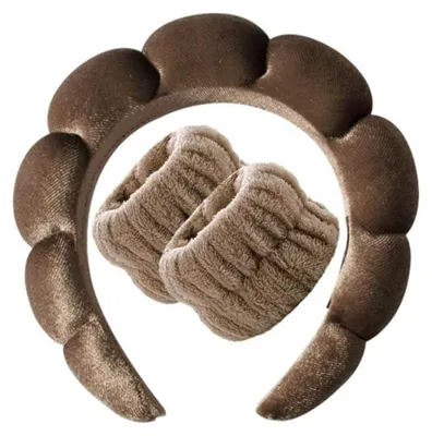 Productafbeelding van Hoofdband Spa - Fluwelen Haarband - Polsband Set - Make-up - Douche - Sport - Zacht en Comfortabel