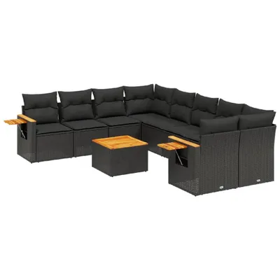 Produktbild von vidaXL 9-tlg. Garten-Sofagarnitur mit Kissen Schwarz Poly Rattan