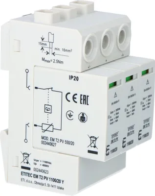 Obrázok produktu pre Zvodič prepätia T2 pre fotovoltické systémy ETITEC EM T2 PV 1100/20 Y