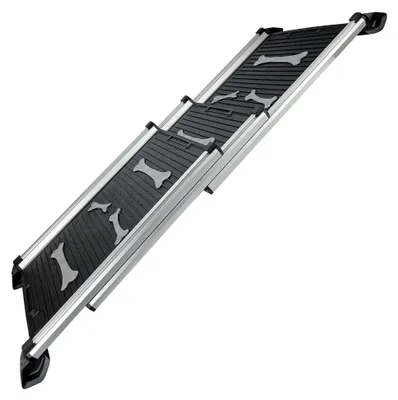 Produktbild von KATSU Tools Hunderampe für Autos, klappbar, Tragfähigkeit 70kg/150lbs, Aluminiumlegierung, tragbar, faltbar, leichte rutschfeste Oberfläche, teleskopische Hunderampe für Haustiere