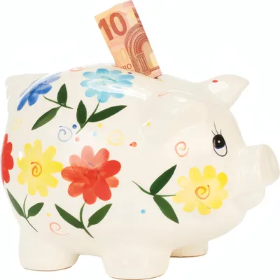 Image de Sparschwein Blumendeko mit Schloß Porzellan 23cm weiß