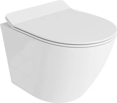 Produktbild von LAVITA Wand-WC Sogo Slim | Hange Toilette | Toilettendeckel mit Absenkautomatik & Metallscharniere | Spülrandlos | Toilettenbecken | Weiser Glanz |