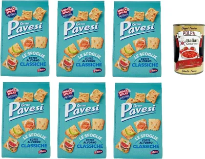Produktbild von Gran Pavesi Sfoglie Classiche Cracker im Ofen gebacken knusprig Salzgebäck snack 6x 180 gr + Italian Gourmet polpa 400g