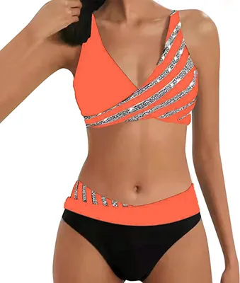 Obrázek produktu pro ASKSA Dámské bikiny Push Up Dvoudílné plavky s vysokým pasem, oranžové, XL