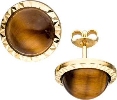 Produktbild von Paar Ohrstecker mit Tigerauge braun Halbkugel 585 Gold Gelbgold Ohrschmuck Damen