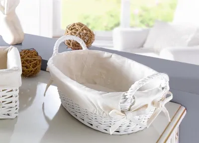 Produktbild von ovales Weidenkörbchen, weiß, mit Textileinlage, creme, Brotkörbchen