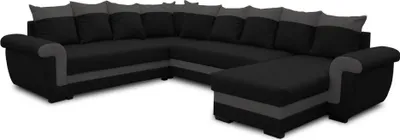 Image de Best Mobilier Henry - canapé panoramique d'angle réversible - 7 places - convertible avec coffre - en tissu etPolyuréthane, Noir / Gris