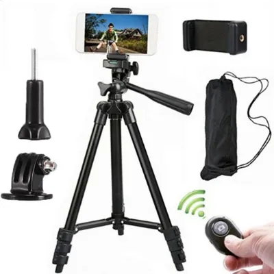 Obrázok produktu pre Hliníkový cestovný statív pre kamery GoPro a iné kamery, mobilné telefóny, diaľkové ovládanie BT v balení, 360° panoráma a 90° náklon