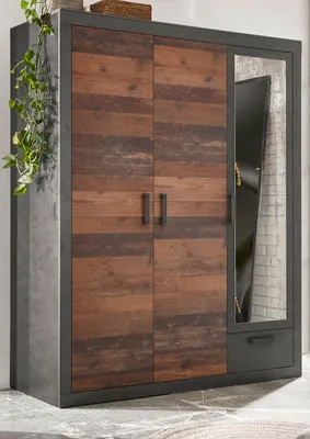 Produktbild von Kleiderschrank "Ward" Used Wood Drehtürenschrank 3-türig mit Spiegel 150 x 201 cm