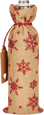 Image de BRUBAKER Sac à vin pour Noël - Flocons de neige rouge - 36 x 17 cm en jute - Sac à vin Cadeau pour vin, mousseux et champagne, 1 pièce