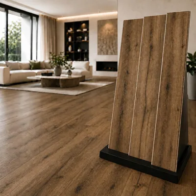 Zdjęcie produktu dla Panele winylowe NoblesBox SPC, grubość 5 mm, wodoodporne, z podkładką IXPE, imitujące drewno, klasa ścieralności AC5, przeznaczone do ogrzewania podłogowego, wymiary 122 x 18,4 cm, Obraz wygenerowany przez AI