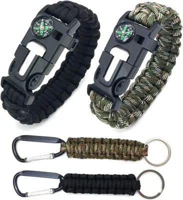Obrázok produktu pre Survival náramok 2 kusy, Multifunkčný Paracord náramok, s píšťalkou, zapaľovačom, kompasom