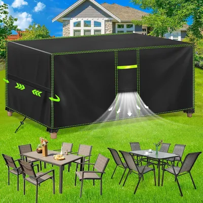 Zdjęcie produktu dla Pokrowiec ochronny na meble ogrodowe, wodoodporny, odporny na warunki zimowe, materiał Oxford 420D, wymiary 120x90x75 cm, kolor czarny