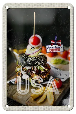 Produktbild von Blechschild Reise 12x18cm Amerika Burger Fast Food Gerichte Schild