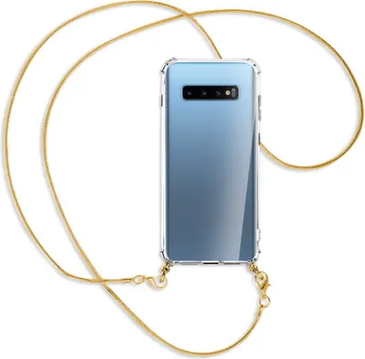 Produktbild von Handykette Backcover-Schutzhülle mit Band (Metall goldfarben) für Samsung Galaxy S10+ / S10 Plus - goldfarbene Kette Snake