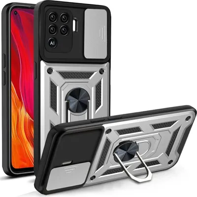Image de OPPO A94 4G Cover with 360° Turning Magnetic Ring Stand Holder Dia Camera Protection TPU Bumper Silicone Protection shell for OPPO A94 4G Silver