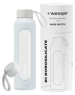 Immagine prodotto di Bottiglia in vetro Wessper da 500 ml con scala motivazionale, priva di BPA e con rivestimento in silicone