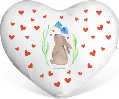 Produktbild von Mr. & Mrs. Panda Dekokissen Hase Blume - Weiß - Geschenk, Herzkissen, dekoartikel, Ostern, Taufe, Geburt, Geburtstag, Schwangerschaft, Sofakissen, Kuschelkissen
