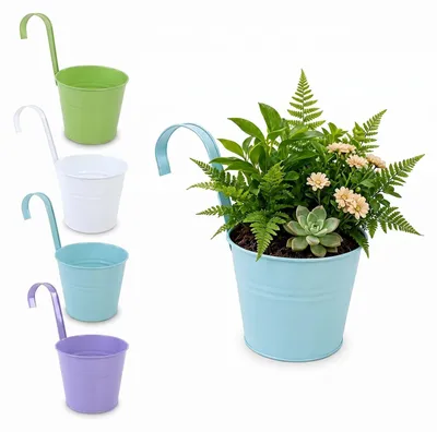 Produktbild von Set aus 4 Hängetöpfen - Vintage Blumentöpfe mit Haken, 16 cm