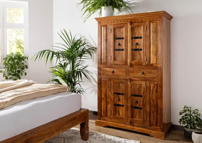 Image de MASSIVMOEBEL24 | Armoire 112x51 Acacia laqué Miel OXFORD #0402