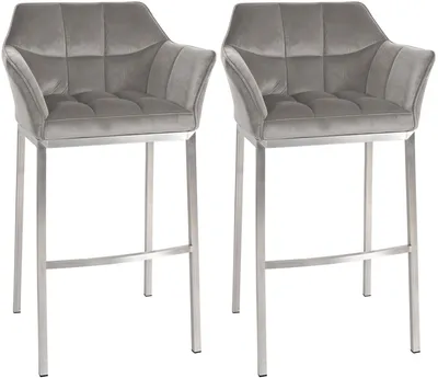 Produktbild von CLP 2er Set Barhocker Damaso Samtbezug Vierfußgestell Metall bis 240 kg belastbar grau Material Gestell Edelstahl