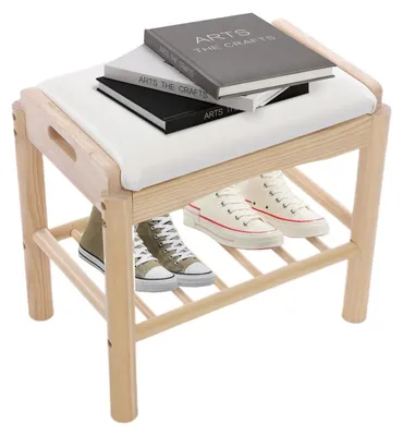 Immagine prodotto di Panca porta scarpe in legno, con seduta, colore legno naturale, dimensioni 45x30x40 cm