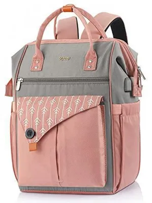 Image de Sac à dos pour femmes, avec port USB, pour ordinateur portable de 15,6 pouces, anti-vol, étanche, de couleur rose
