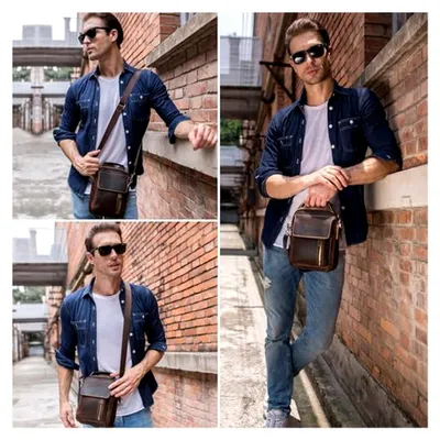 Produktbild von Umhängetasche Herren Leder Schultertasche Echtleder Tasche Crossbody Bag Klein Herrentasche zum Umhängen Vintage Ledertasche Handtaschen für Männer