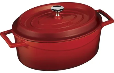 Immagine prodotto di LAVA Ovaler gusseiserner Topf 4,7l, 23 × 29 cm rot mit Deckel