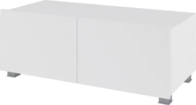 Produktbild von TV-Schrank CALABRINI C-11 mit 2 Türen Fernsehschrank 100 cm Fernsehtisch Lowboard Wohnzimmer Schrank Grifflos Modern (Weiß / Weiß Hochglanz)