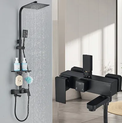 Produktbild von Duschsäule mit Regal Duschsystem Schwarz Edelstahl Dusche Set Mischbatterie für Badezimmer