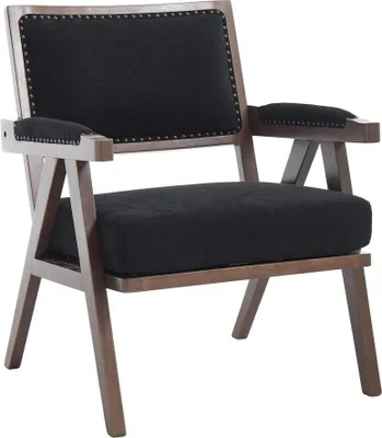 Imagen del producto de Sillón de diseño moderno de mediados de siglo, tapizado en tela, con estructura de madera, asiento acolchado. Ideal para sala de estar, dormitorio u oficina. Color: