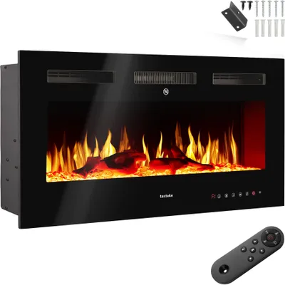 Obrázek produktu pro Elektrický nástěnný krb Luci, 2 nastavení teploty, efekt plamene - 106,5 x 12 x 43 cm