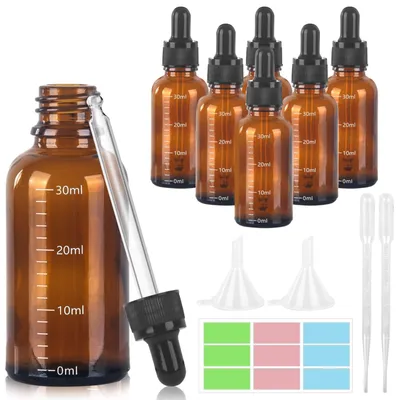 6er-Set Braune Glasflaschen 30 ml mit Tropfer