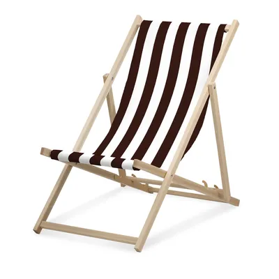 Image de Chaise longue - Largement rayée - Marron - pliable - en bois de hêtre - supporte jusqu'à 95kg - dossier réglable en 3 positions - Chaise longue de plage