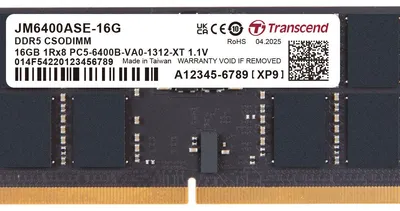 Obrázok produktu pre Transcend JM6400ASE-16G, 16 GB, 1 x 16 GB, DDR5, 262-pin SO-DIMM, Čierna