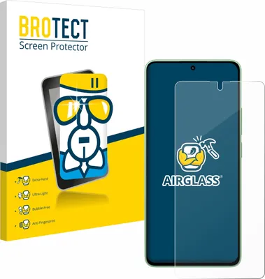 A product shot of a screen protector packaging and the screen protector itself placed on a phone.